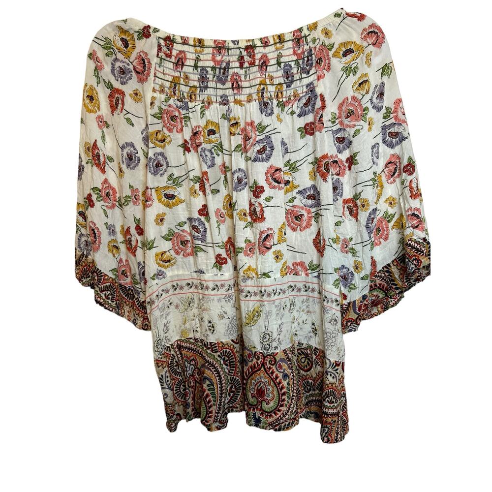Democracy Bohemian Peasant Floral Blouse With Paisley Ruffled Trim- Size S - Picture 2 of 9
